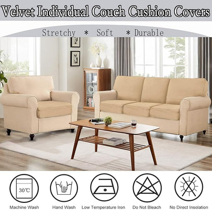 NAISI Couch Cushion Covers 1 Piece Velvet Stretch Sofa Seat Covers or Backrest Covers Soft Individual Couch Covers for Sectional Sofa(1 PC for Seat Cushion or Backrest,Camel)