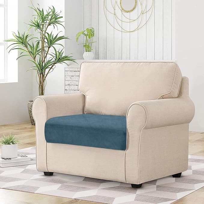 Couch Cushion Cover Velvet 1 Piece Seat Cushion Cover Stretch Armchair Cover Separate Sectional Sofa Slipcovers Furniture Protector (1-Seater or Sofa Backrest, Teal)