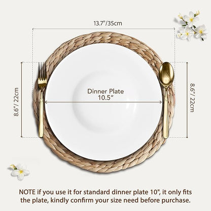 Natural Round Placemats Set of 10, Woven Placemats 13.7", Herringbone Pattern, Table Mats Braided Heat Proof, Farmhouse Boho Table Place Mat Ourdoor Wicker Chargers for Dinner Plates