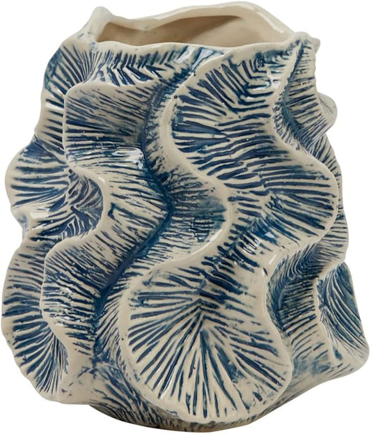 Bloomingville Textured Stoneware Organic Shaped Vase with Reactive Glaze, Blue