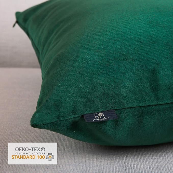 Phantoscope Pack of 2 Velvet Decorative Throw Decorative Pillow Cover Soft Solid Square Cushion Case for Couch Emerald Green 20 x 20 inches 50 x 50 cm