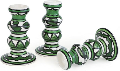 Vixdonos Painted Ceramic Vase Colorful Bud Vase Set of 3 Small Flower Vase Rustic Mini Vases in Bulk for Home Decor, Wedding and Dinner Party(Green)