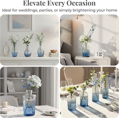 BEAHOT 32 Pack Bud Vase in Bulk,Mini Blue Vintage Glass Flower Vases for Centerpieces,Wedding Decor,Party & Home Decaration,Mother's Day (Blue-Gradient)