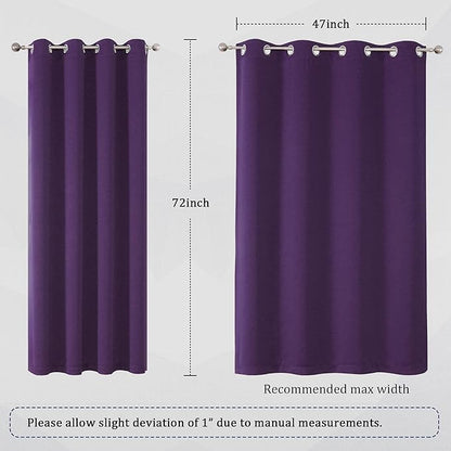 DUALIFE Dark Purple Room Darkening Window Curtain Panels for Bedroom 72 Inch Length Set of 2 Panels Grommet Top Purple Solid Blackout Curtains Drapes for Living Room 52x72 Inch
