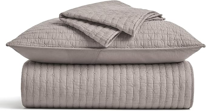 EVERGRACE Cross Stitch Pre-Washed Cotton Quilt Bedding Set King Size, Oversized 3 Pieces Lightweight Bedspread Coverlet for All Season, with 2 Matching Shams, Taupe,108"x96"