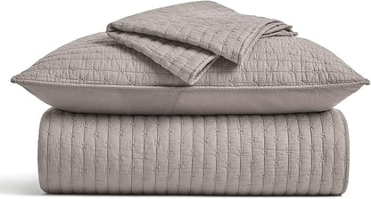 EVERGRACE Cross Stitch Pre-Washed Cotton Quilt Bedding Set King Size, Oversized 3 Pieces Lightweight Bedspread Coverlet for All Season, with 2 Matching Shams, Taupe,108"x96"