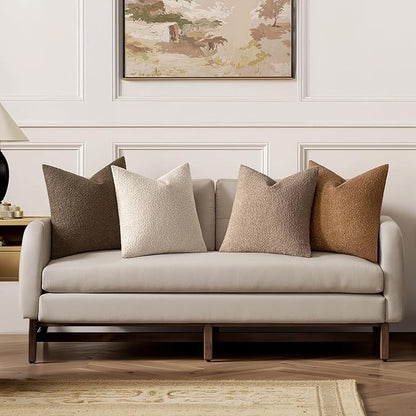 MIULEE Pack of 4 Decorative Textured Boucle Throw Pillow Covers 20x20 Inch Neutral Brown Accent Solid Pillow Cases Couch Cushion Covers for Modern Farmhouse Boho Chair Sofa Bed Livingroom Home Decor