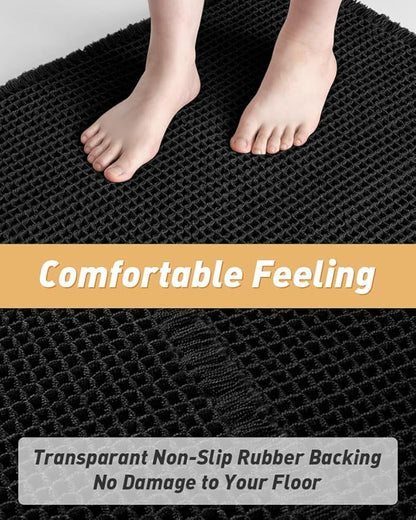 AMOAMI Upgraded Waffle Bath Mat, Super Absorbent Non Slip Bath Mats for Bathroom Floor, Machine Washable Bathroom Rugs with Tassels, Rubber Backed Bathroom Mats, Ultra Soft, 24" x 36", Black