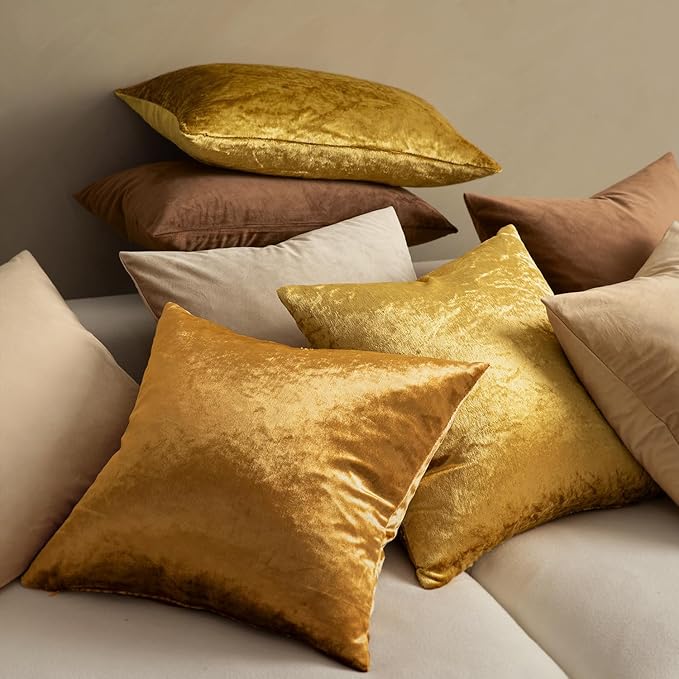 MIULEE Velvet Throw Pillow Covers 14x14 Inch, Pack of 2 - Dark Gold, Soft Solid Small Decorative Pillow Covers Modern Luxury Home Decor for Couch Chair Sofa Bedroom Livingroom Car