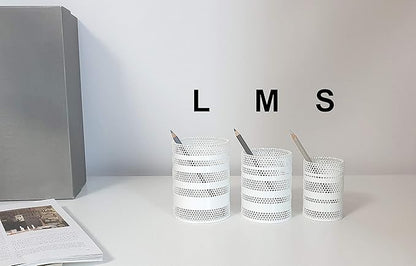 Metal Mesh Pen Pencil Cup Holder Stand Office Desk Organizer Stationery Caddy Makeup Brush Holder, White (Large)