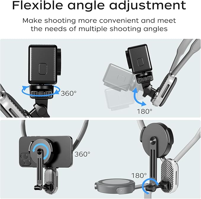 FUNSNAP Magnetic Neck Mount for Go Pro Phone Holder, Quick Release POV Video Vlog Flexible Angle Necklace Holder for GoPro Hero 13 12 11 10 9 Insta360 X3 X4 DJI Action 3 4 5 Pro iPhone Android
