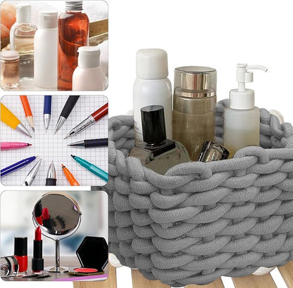 Small Woven Basket, Gray Small Basket Mini Cotton Rope Baskets for Little Items, Square Cute Baskets for Baby Room, Nursery, Bedroom
