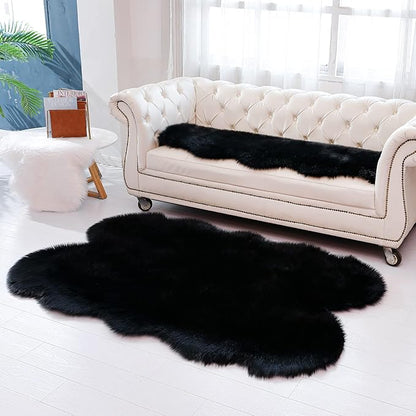 Fluffy Faux Fur Rug Black Sheepskin Area Rug,4x6 Ft Ultra Soft Shaggy Plush Rug for Bedroom Bedside Living Room Nursery Kids Room