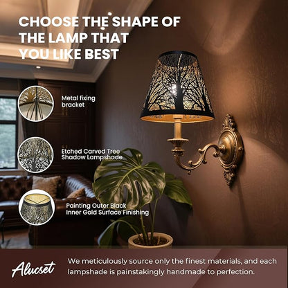 Small Lamp Shades Set of 2 ALUCSET Chandelier Shades Mini Lamp Shade 3" X 6" X 5", Bell, Clip on Lamp Shade (Black Gold)