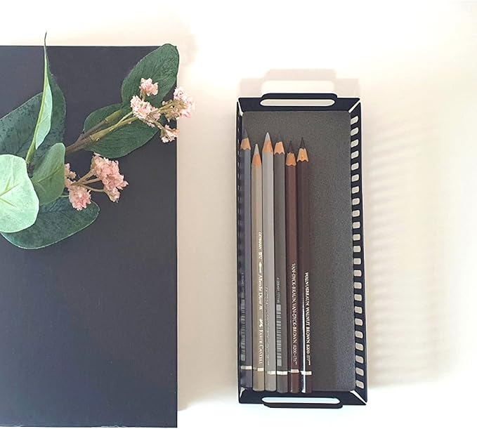 Metal Pen Pencil Tray Holder Office Desk Drawer Organizer Small Vanity Accessory Storage (Black)