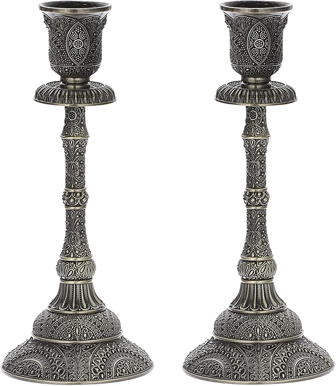 OwnMy Set of 2 Vintage Taper Candle Holders 7.4”Metal Taper Candlestick Holders, Elegant Brass Candle Stick Holders Bronze Candelabra Set for Dining Table Centerpieces Wedding Home Decoration