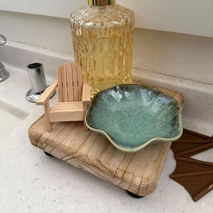 2Pcs Ceramic Jewelry Dish - Lotus Leaf Shape, for Ring Holder Necklace Small Key, Suitable for Mother Friend Sister, Gifts for Women, Cute Plate Trinket Tray, Home Decor (Crystal Green & Blue)