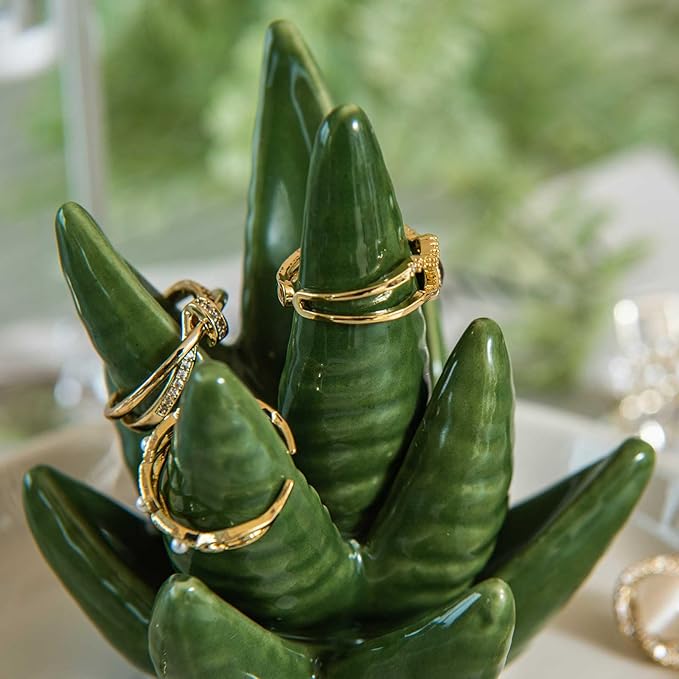 Aloe Ring Holder Dish, Ceramic Jewelry Tray Trinket Dish for Necklace Keychain Organizer, Cute Funny Birthday Wedding Mothers Day Gift for Women Friends Girls