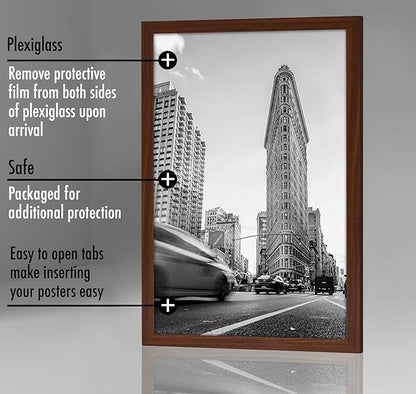 Americanflat 24x36 Poster Frame with Polished Plexiglass - Wide Picture Frames Made of Engineered Wood for Vertical or Horizontal Wall Display - Epic Collection - Mahogany