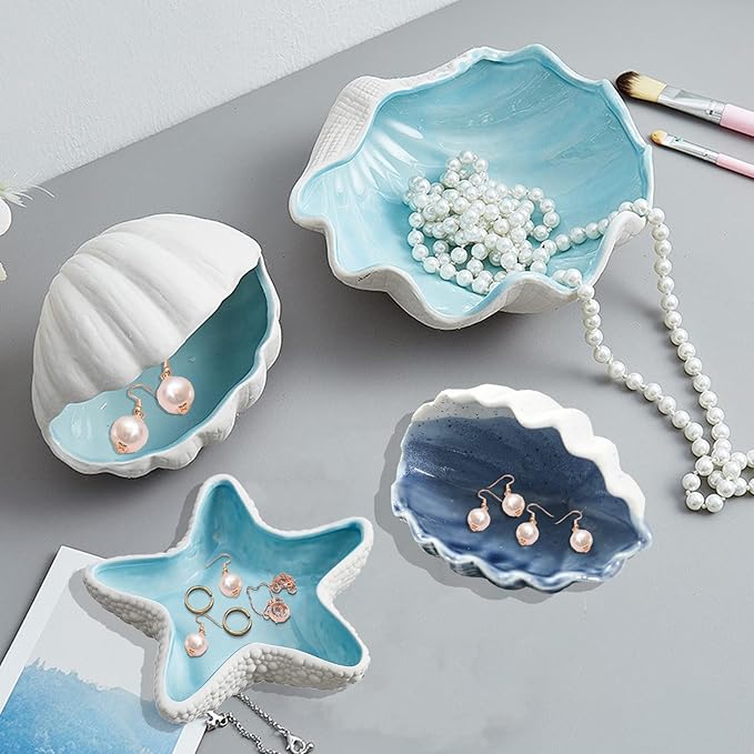 Shell Jewelry Dishes for Women Ceramic Key Bowls for Entry Table Jewelry Holder Trinket Tray Jewelry Plate Small Key Bowl for Entryway Table Table Decoration Supplies (H STYLE)