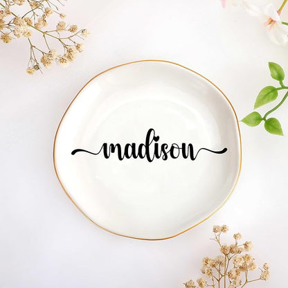 JoycuFF Madison Personalized Name Ceramic Jewelry Tray, Mothers Day Christmas Anniversary Engagement Birthday Gifts for Women Couples, Trinket Dish for Rings Earrings Necklaces Bracelets Keys