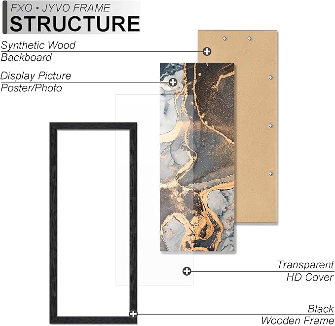 Engineered Wood 8x20 Picture Frame Set of 3, Black Frame for 8 x 20 Inch Picture Poster Photo, Light Weight 8 by 20 Frame with Wood-grain for Wall - 3 Pack/Black/8"x20"
