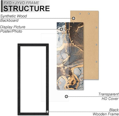Engineered Wood 12x20 Picture Frame Set of 3, Black Frame for 12 x 20 Inch Picture Poster Photo, Light Weight 12 by 20 Frame with Wood-grain for Wall - 3 Pack/Black/12 x20