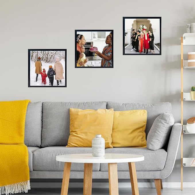 8x8 Picture Frame Set of 2 Black for Wall Hanging or Tabletop, Wall Mounting Horizontally or Vertically, 8 x 8 Square Wall Gallery Poster Photo Frame with Shatter Resistant Plexiglass, 2 Pack, Black