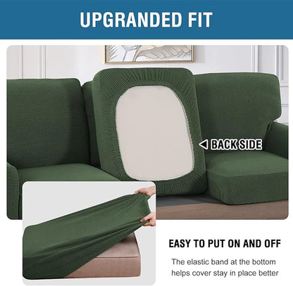 H.VERSAILTEX Multi-Pieces Sofa Covers Stretch Couch Covers Form Fitted Seats and Back Cushions Covers (3 Seat Covers Plus 3 Back Cusion Covers, Bonus 2 Armrest Covers), Bronze Green