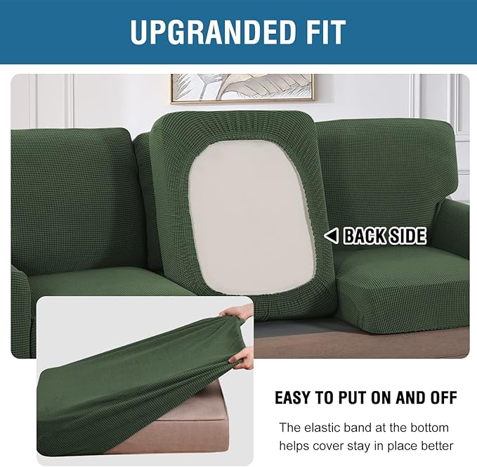 H.VERSAILTEX Multi-Pieces Chair Covers Stretch Couch Covers Form Fitted Seat and Back Cushions Covers (1 Seat Cover Plus 1 Back Cusion Cover, Bonus 2 Armrest Covers), Bronze Green