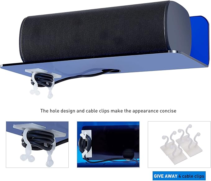 OAPRIRE Small Floating Wall Shelves Set of 2 - Personalize&Easily Expand Wall Space - 9 Inch Acrylic Wall Shelf for Bedroom, Gaming Room, Living Room, Bathroom, Office, with Cable Clips - Clear Blue