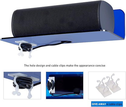 OAPRIRE Small Floating Wall Shelves Set of 2 - Personalize&Easily Expand Wall Space - 9 Inch Acrylic Wall Shelf for Bedroom, Gaming Room, Living Room, Bathroom, Office, with Cable Clips - Clear Blue