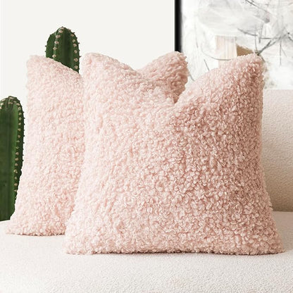 Foindtower 2 Pieces 24x24 Inch Light Pink, Faux Fur Throw Pillow Cover Accent Sherpa Furry Pillow Covers Fuzzy Soft Pillowcases Cozy Sheepskin Decorative Fleece Cushion Case for Bed Couch Living Room