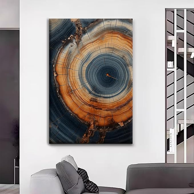 IBHJSART Framed Tree Ring Canvas Wall Art Vintage Colorful Wood Stump Painting Prints Modern Minimalist Pictures Neutral Nature Rustic Farmhouse Decor Living Room Bedroom Bathroom Office