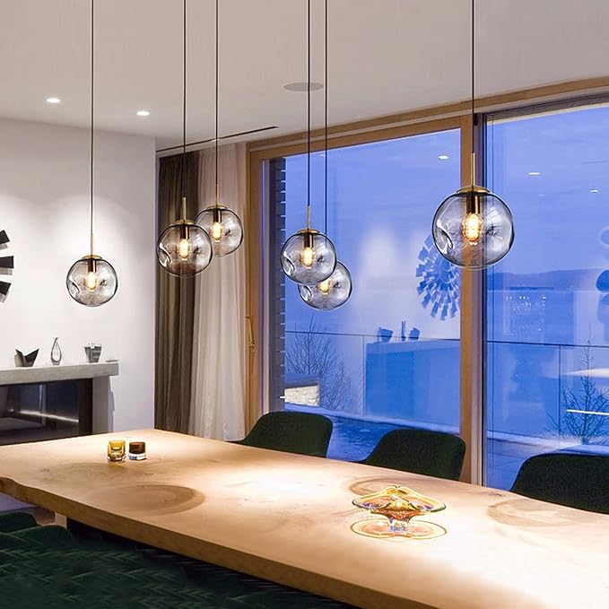 Brikey Glass Spherical Pendant Light,Gold Iron & Glass Globe Hanging Ceiling Lamp (7.8‘’, Amber)