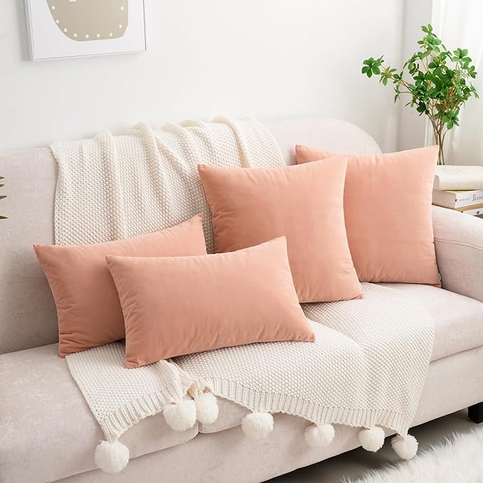 HWY 50 Dusty Pink Velvet Rectangular Throw Pillow Covers 12x20 Inch, Pack of 2 Soft Cozy Solid Decorative Luxury Cushion Cases for Couch Sofa Bed Living Room Bedroom