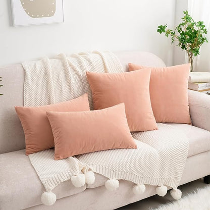 HWY 50 Dusty Pink Velvet Rectangular Throw Pillow Covers 12x20 Inch, Pack of 2 Soft Cozy Solid Decorative Luxury Cushion Cases for Couch Sofa Bed Living Room Bedroom