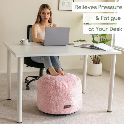 HIGOGOGO Pouf Stuffed Ottoman Round Modern Foam Filled Foot Rest Chair Decorative Poufs 26 x 18 Inches Fluffy Boho Comfy Stool for Living Room, Pink