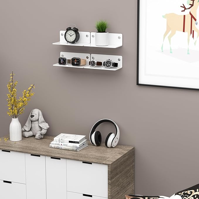 Sezanrpt 8 Inches White Small Shelves Acrylic, Wall Shelves for Living Room Décor, Bedroom, Bathroom, Kitchen, Dining Room, Brand Store, 2 Pack