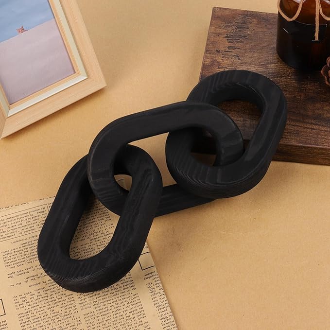 Wood Knot Decor Coffee Table Decor Shelf Decor Table Books Hand Carved Home Decoration Boho Farmhouse Rustic Modern Chain Link Decor Shabby Chic Bookshelf Decor 3 Link Wooden Knot, Black 2