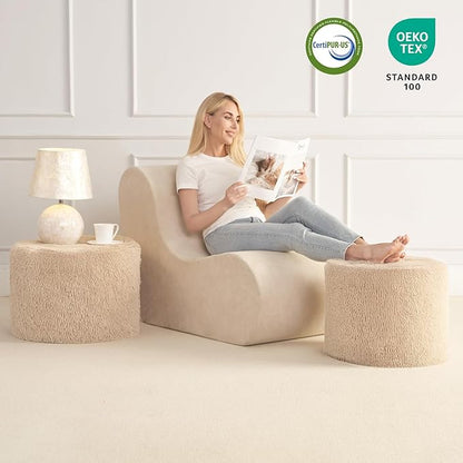 Hansleep Pouf Ottoman Foam Filled 20 x 15, Faux Fur Round Ottoman Foot Rest for Chair with Washable Cover, Foot Stools Under Desk for Living Room & Bedroom, Brown
