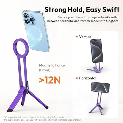 ULANZI MA30 Magnetic Phone Tripod Stand for iPhone-Aluminium Maglock Smartphone Mini Tripod Pocket Cell Phone Stand Strong Magnet Quick Mount Compatible with iPhone 17 16 15 14 13 12 Series, Purple