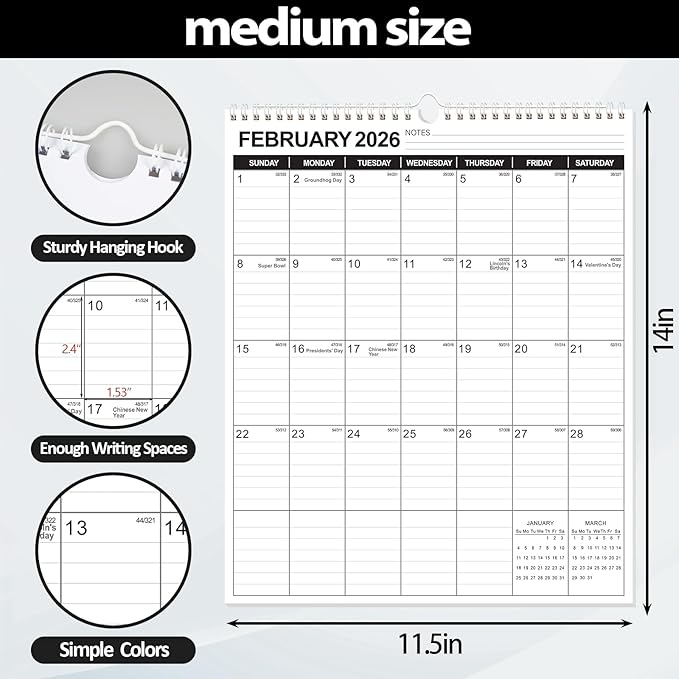 OuMuaMua Wall Calendar 2026, 11.5" X 14" 18-Month Vertical Wall Calendar 2026-2027, Runs From 2026 Jan - 2027 Jun with Thick Paper Spiral Bound For School Home Office Organizing