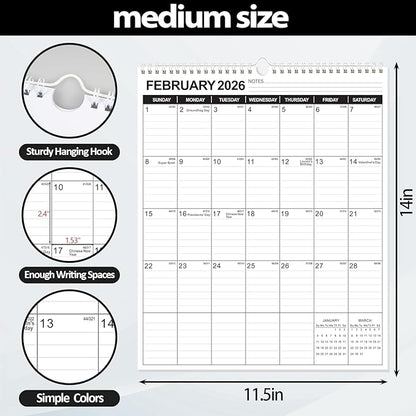 OuMuaMua Wall Calendar 2026, 11.5" X 14" 18-Month Vertical Wall Calendar 2026-2027, Runs From 2026 Jan - 2027 Jun with Thick Paper Spiral Bound For School Home Office Organizing