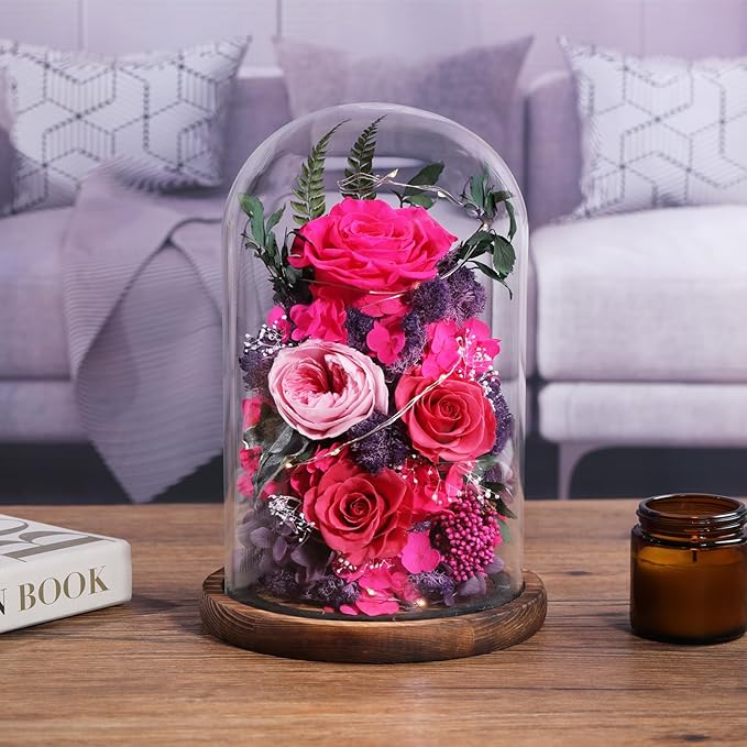 Flowers for Delivery Preserved Flowers Rose in Glass Dome,Reddish Rose Forever Flowers Birthday Gifts for Women Mom Grandma Friend Gifts for Her,Home Decor