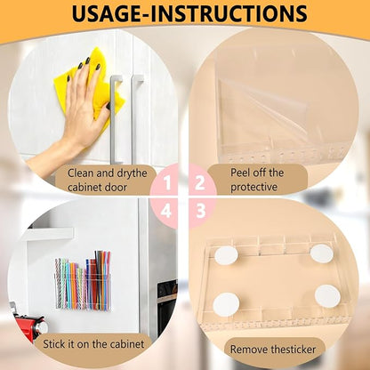 9.5" Large Acrylic Straw Holder for Cabinet Door-Reusable Tumbler Straw Organizer Storage,Small Kitchen Organizers and Storage Accessories Container, Ultra Sticky Cupboard Door Mounted(Black)