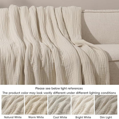 PHF Cooling Muslin Blanket Queen Size 90"x80", 6-Layer Lightweight Gauze Blanket Made from 35% Rayon Derived from Bamboo & 65% Cotton, Breathable & Ultra Soft Cozy for Hot Sleepers, French Oak