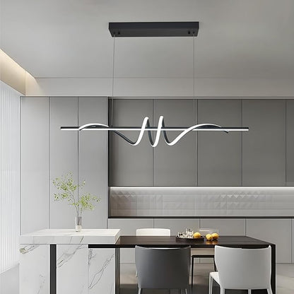Modern LED Pendant Light, 39.37in Black Chandelier Dimmable with Remote & Phone Control,3000K-6000K Adjustable Color Temperature, Aluminum Modern Kitchen Light Fixture for Dining Room