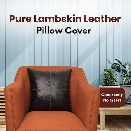 LL LEATHER LOVERS Lambskin Leather Pillow Cover - Sofa Cushion Case - Decorative Throw Covers for Living Room & Bedroom, 22x22 Inches - Ink Blue Plain Pack of 2