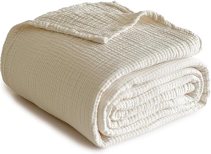 Simple&Opulence 100% Cotton Muslin Blanket, Lightweight Breathable 4 Layering Soft Cotton Throw Blanket,Gauze Blanket for Bed Couch Camping All-Season Use (Off White, 50"x60")